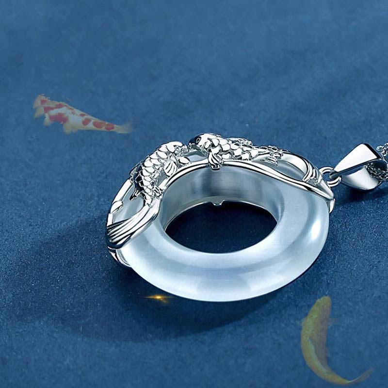 Nimara Ritual "Wishing Luck and Prosperity" White Jade Koi Fish Necklace Includes Gift Message Card