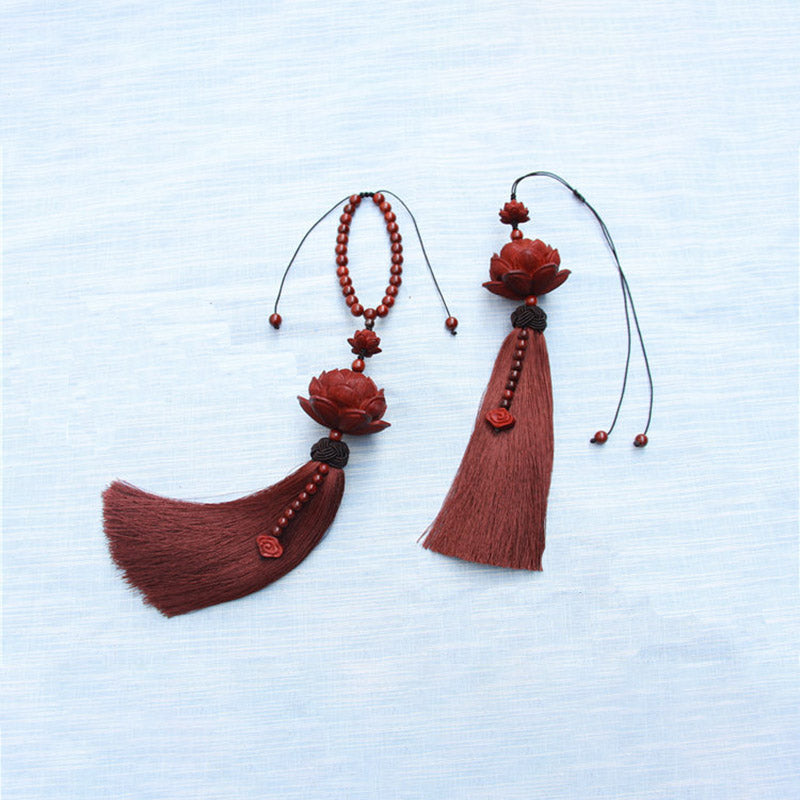 Nimara Ritual Tibetan Small Leaf Red Sandalwood Lotus Luck Protection Tassel Decoration