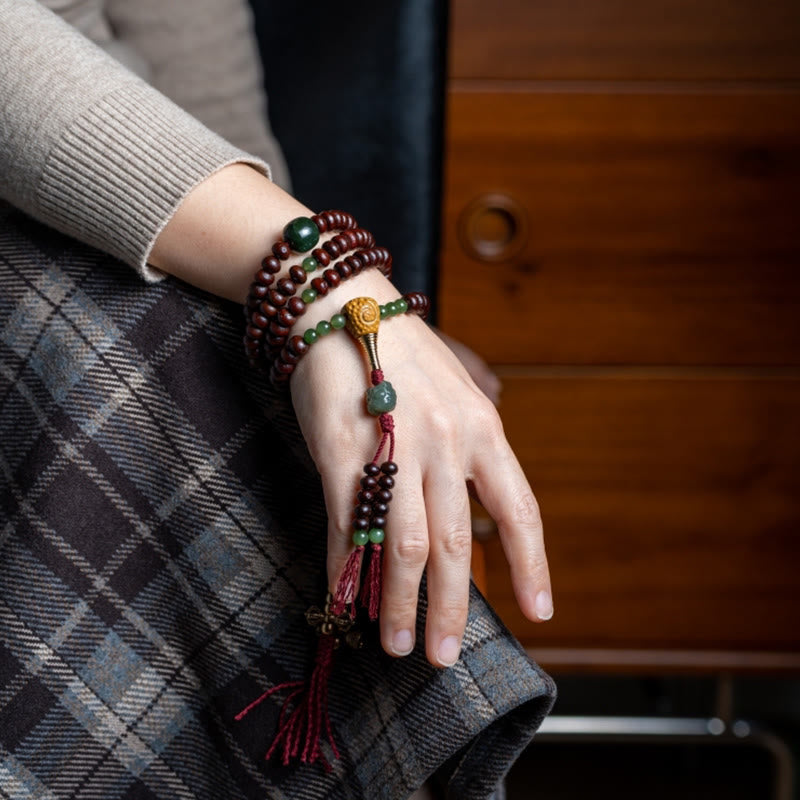 Nimara Ritual Natural Tibet 108 Mala Beads Purple Bodhi Seed Hetian Cyan Jade Copper Dorje Peace Bracelet