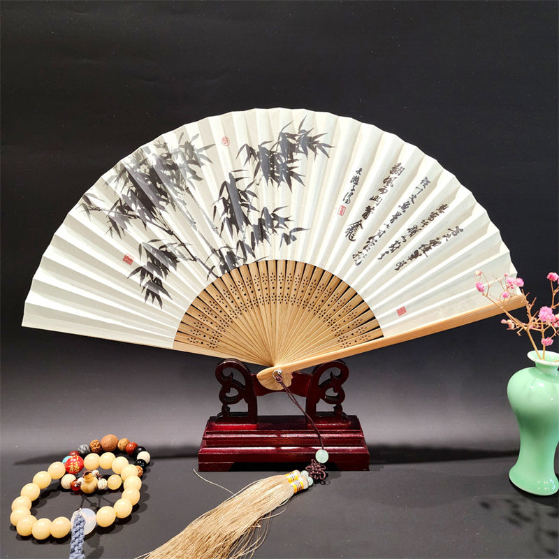 Nimara Ritual A Panorama Of Rivers And Mountains Cranes Orchid Flower Paper Bamboo Handheld Silk Bamboo Folding Fan 22cm