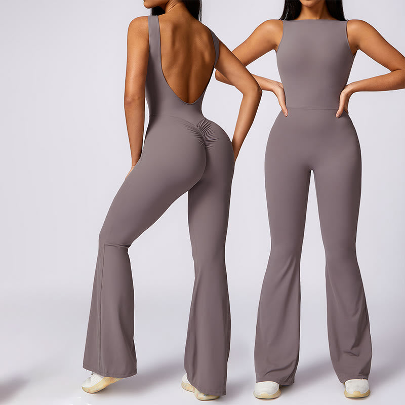 Nimara Ritual Women Casual Sleeveless Jumpsuit Flare Pants Sports Fitness Yoga Bodysuit