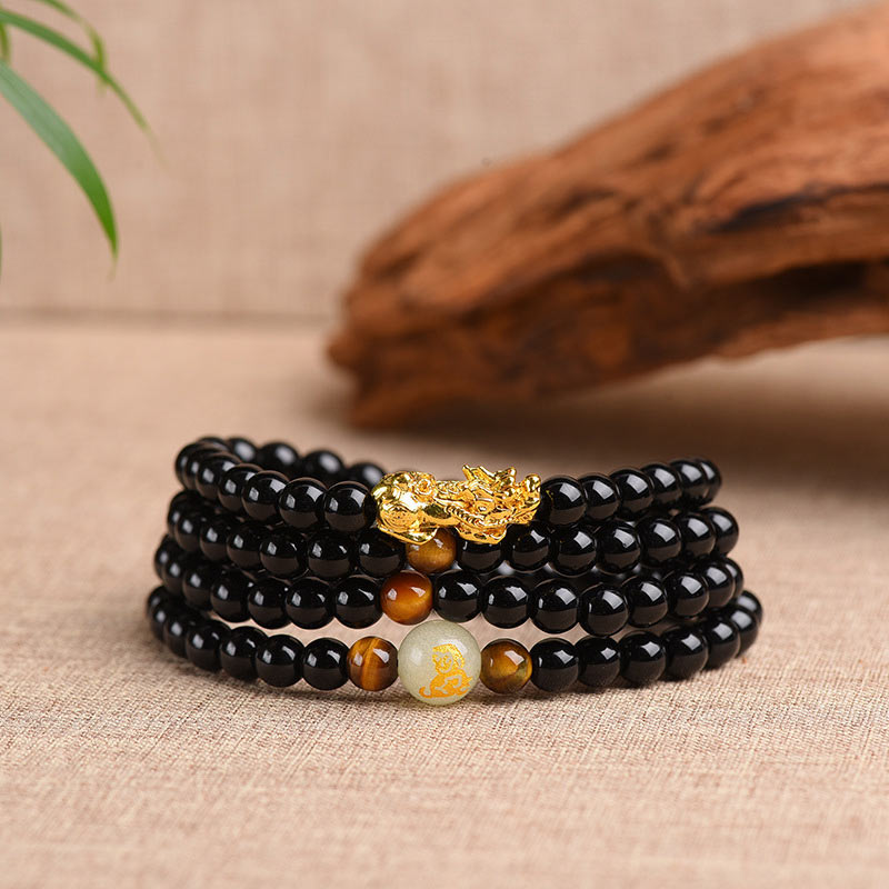 Nimara Ritual Chinese Zodiac Obsidian PiXiu Protection Mala Bracelet