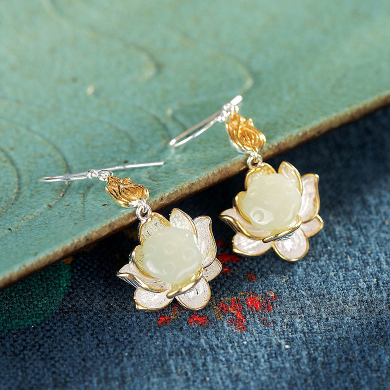 Nimara Ritual White Jade Protection Harmony Drop Earrings
