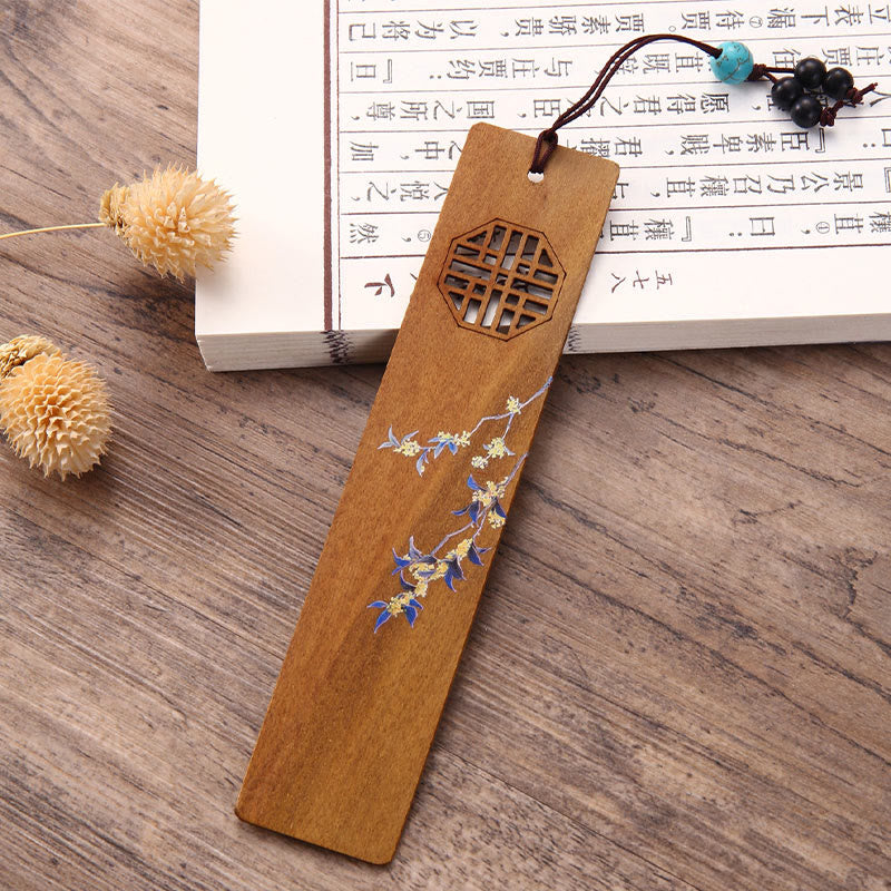 Nimara Ritual 4Pcs Four Seasons Plum Orchid Bamboo Chrysanthemum Peking Opera Mask Wood Bookmarks With Gift Box
