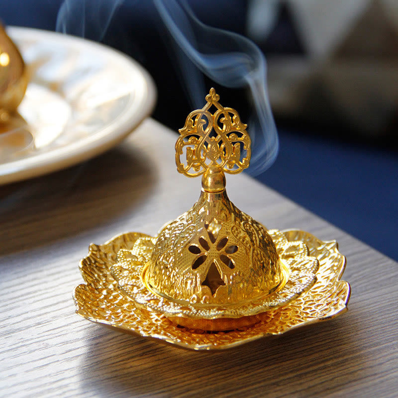 Nimara Ritual Gold Leaf Coaster Spiritual Mini Alloy Metal Incense Burner