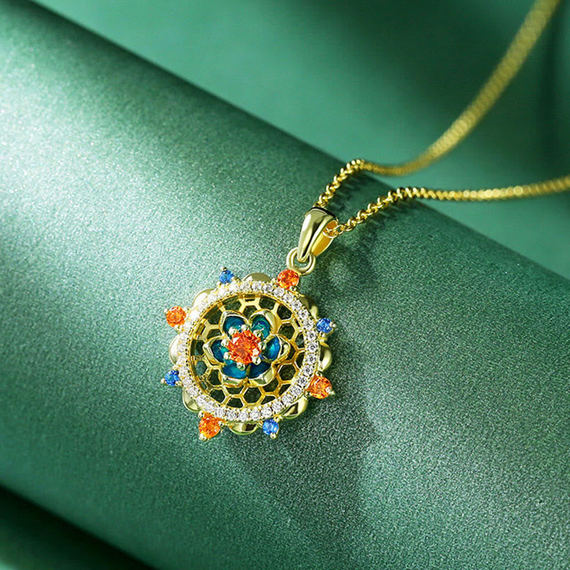 Nimara Ritual 925 Sterling Silver Lotus Flower Colorful Zircon New Beginning Necklace Pendant