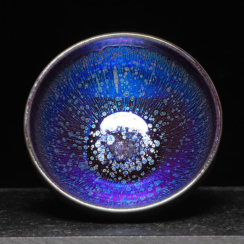 Nimara Ritual Chinese Jianzhan Blue Colorful Glaze Ceramic Teacup Tenmoku Kung Fu Tea Cup With Gift Box