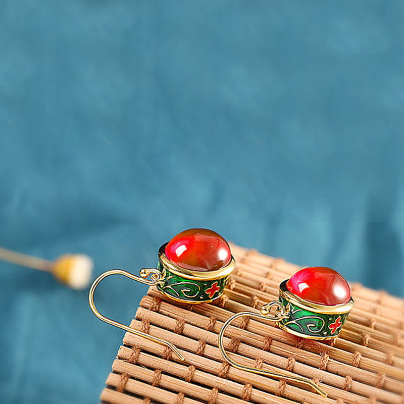 Nimara Ritual Round Red Corundum Confidence Hook Drop Dangle Earrings