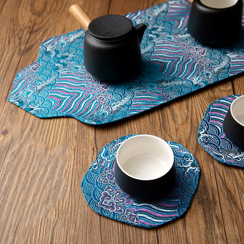 Nimara Ritual Sea Wave Bamboo Plum Blossom Brocade Embroidery Cup Mat Pad Tea Cup Coaster Kung Fu Tea Mat