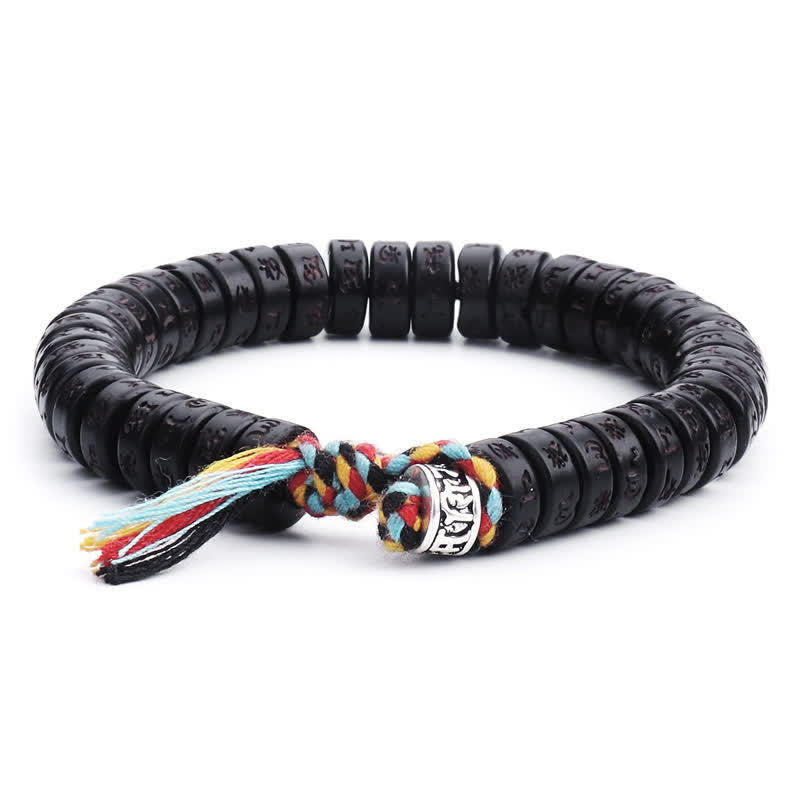 Nimara Ritual Tibetan Coconut Shell Beads Engraved Om Mani Padme Hum Mantra Happiness Bracelet