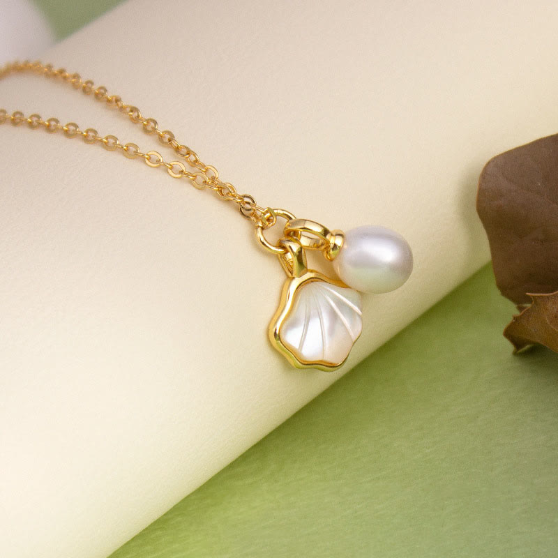 Nimara Ritual Ginkgo Tridacna Stone Pearl Bead Copper Blessing Necklace Pendant Ring Earrings Set