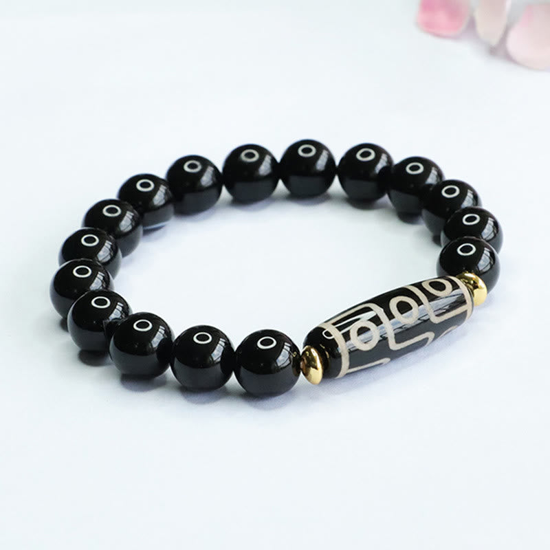 Nimara Ritual Tibetan Nine-Eye Dzi Bead Black Onyx Power Bracelet