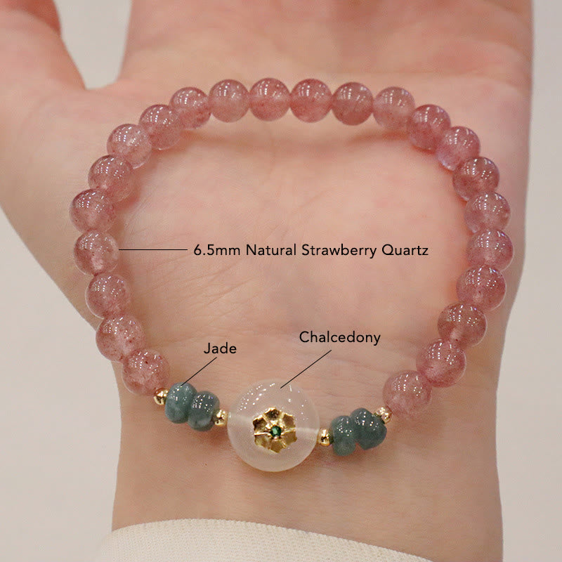 Nimara Ritual Natural Strawberry Quartz Chalcedony Jade Healing Bracelet