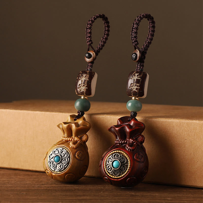 Absorb Negative Energy Small Leaf Red Sandalwood Money Bag Om Mani Padme Hum Rotatable Protection Hanging Decoration