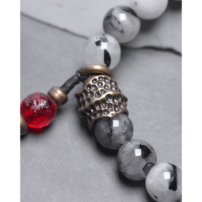 Nimara Ritual Black Rutilated Quartz Ebony Wood White Crystal Success Couple Bracelet
