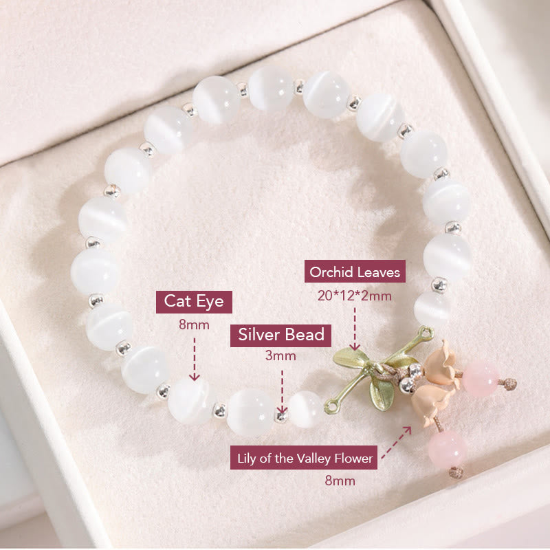 Nimara Ritual Cat's Eye Green Aventurine Blue Chalcedony Pink Crystal Peace Orchid Charm Bracelet