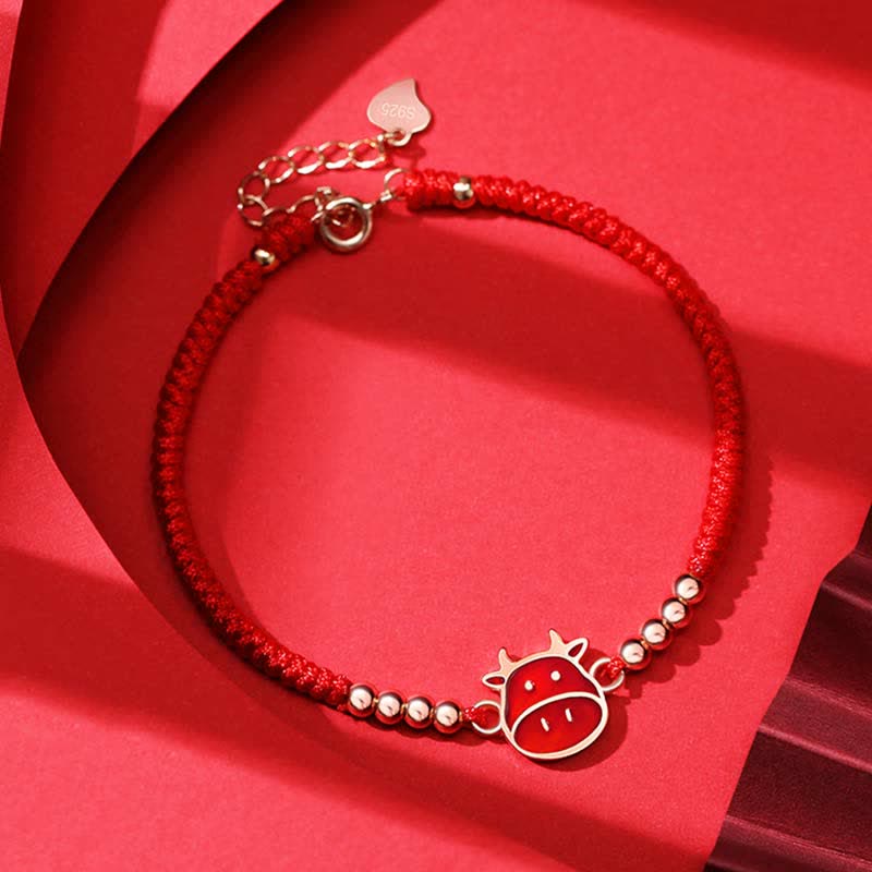 Nimara Ritual 925 Sterling Silver Chinese Zodiac Luck Faith Discolor Red String Bracelet