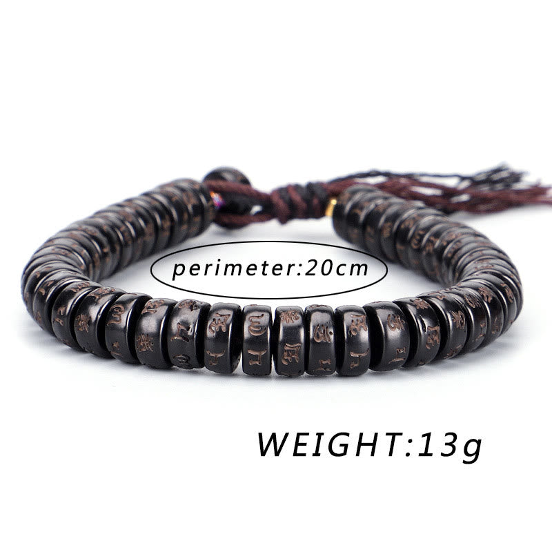 Nimara Ritual Tibetan Coconut Shell Beads Engraved Om Mani Padme Hum Mantra Positive String Bracelet