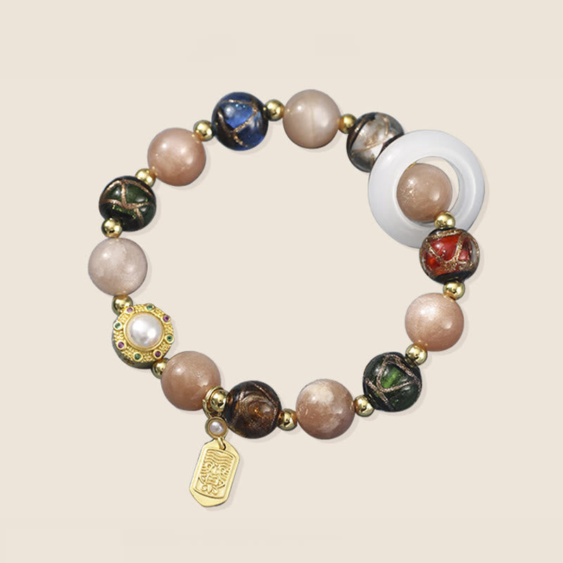 Nimara Ritual Tibetan Incense Ash Liuli Glass Tridacna Stone Sun Stone Om Mani Padme Hum Prayer Wheel Charm Bracelet