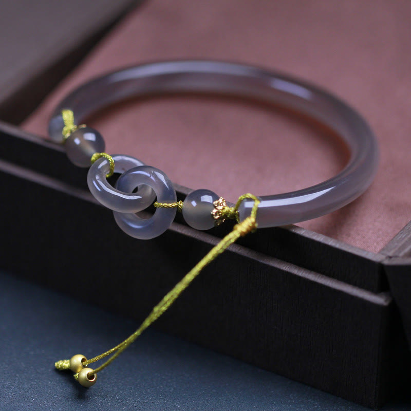 Nimara Ritual Natural Gray Agate Double Peace Buckle Balance Bracelet Bangle