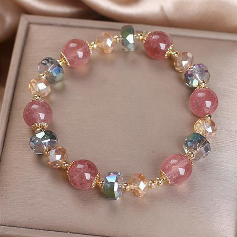 Nimara Ritual Natural Strawberry Quartz Colorful Crystal Positive Bracelet