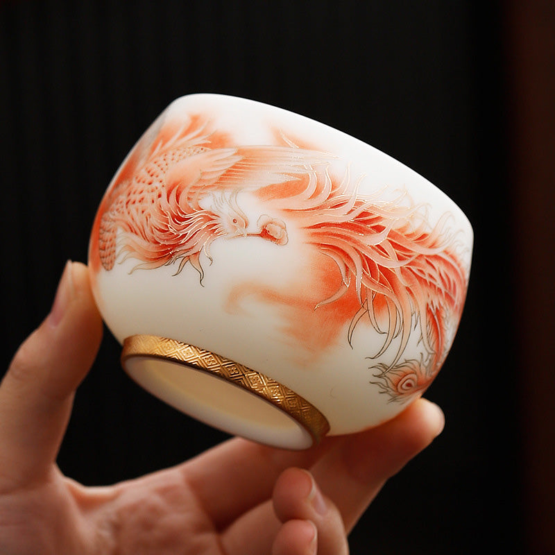 Nimara Ritual Phoenix White Porcelain Ceramic Teacup Kung Fu Tea Cup