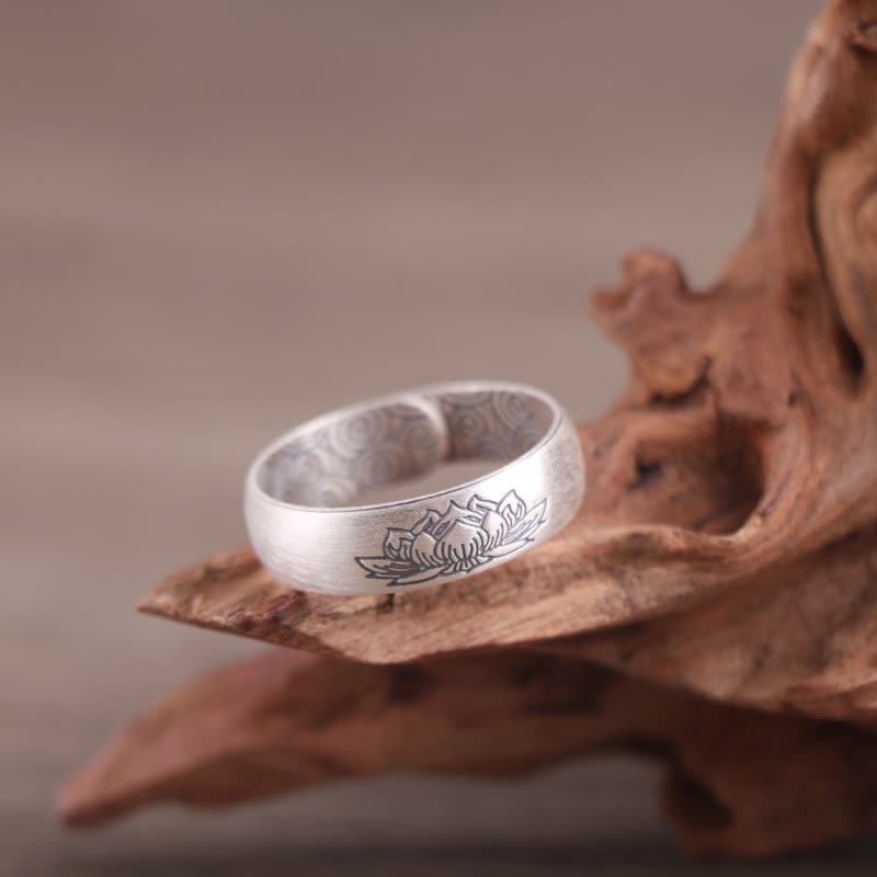 Nimara Ritual 999 Sterling Silver Lotus Elephant Six True Words Blessing Ring