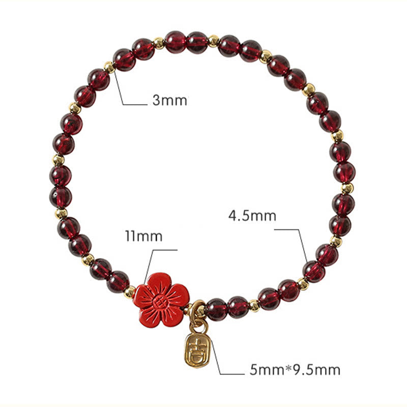 Nimara Ritual 14K Gold Plated Natural Garnet Cinnabar Flower Calm Bracelet