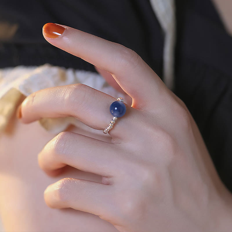 Nimara Ritual 925 Sterling Silver Blue Candy Agate Healing Bead Ring
