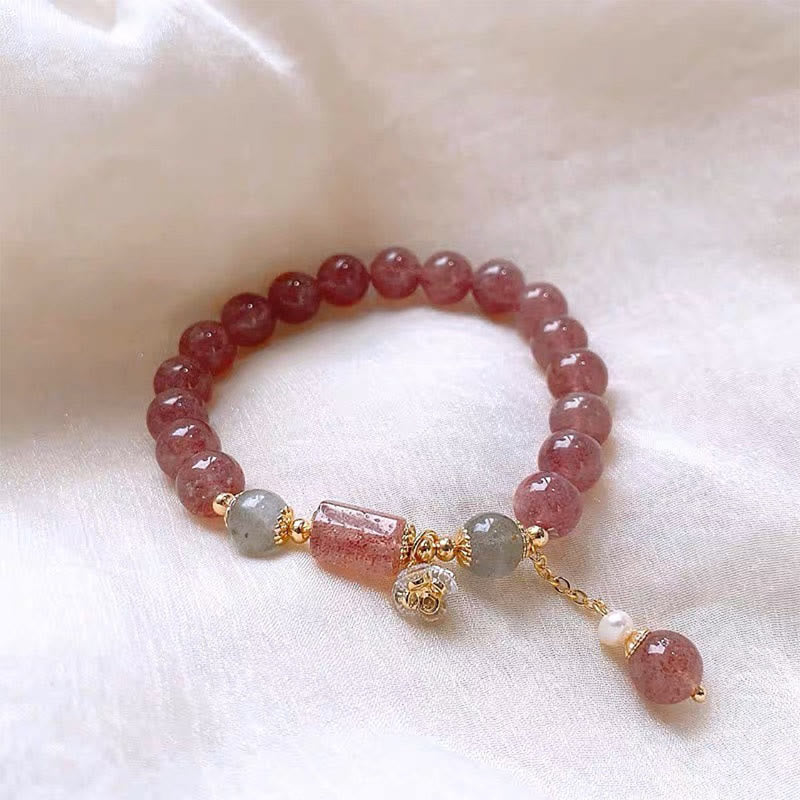 Nimara Ritual Natural Strawberry Quartz Zircon Flower Positive Charm Bracelet