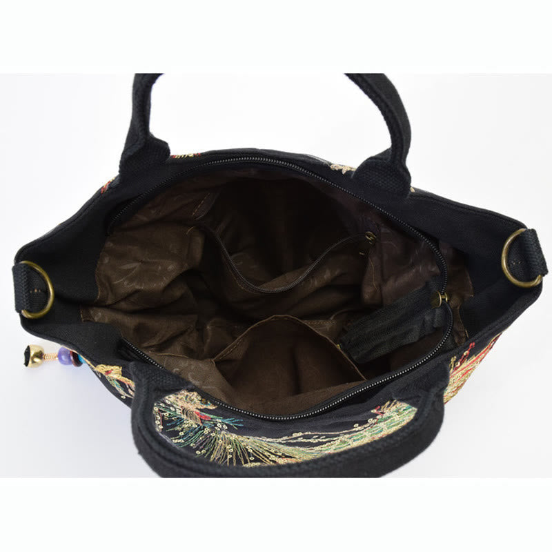 Nimara Ritual Peacock Double-sided Embroidery Tote Bag Shoulder Bag Crossbody Bag