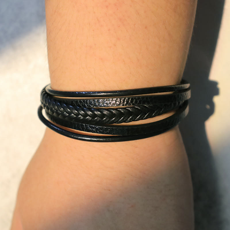 Nimara Ritual Natural Lava Rock Black Onyx Bead Leather Bracelet