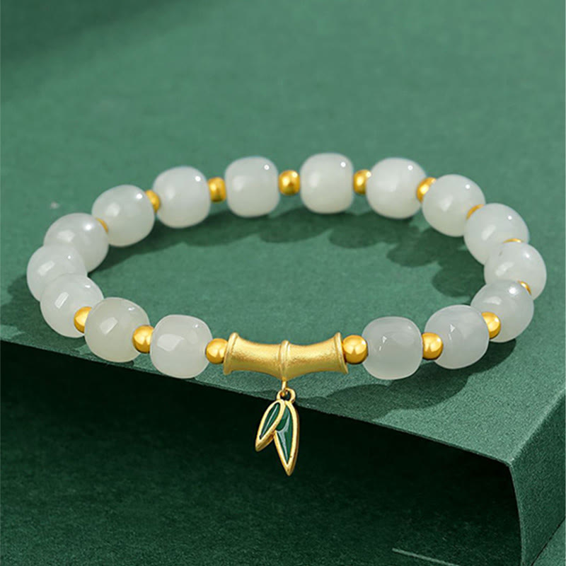 Nimara Ritual 925 Sterling Silver Hetian White Jade Bamboo Luck Bracelet