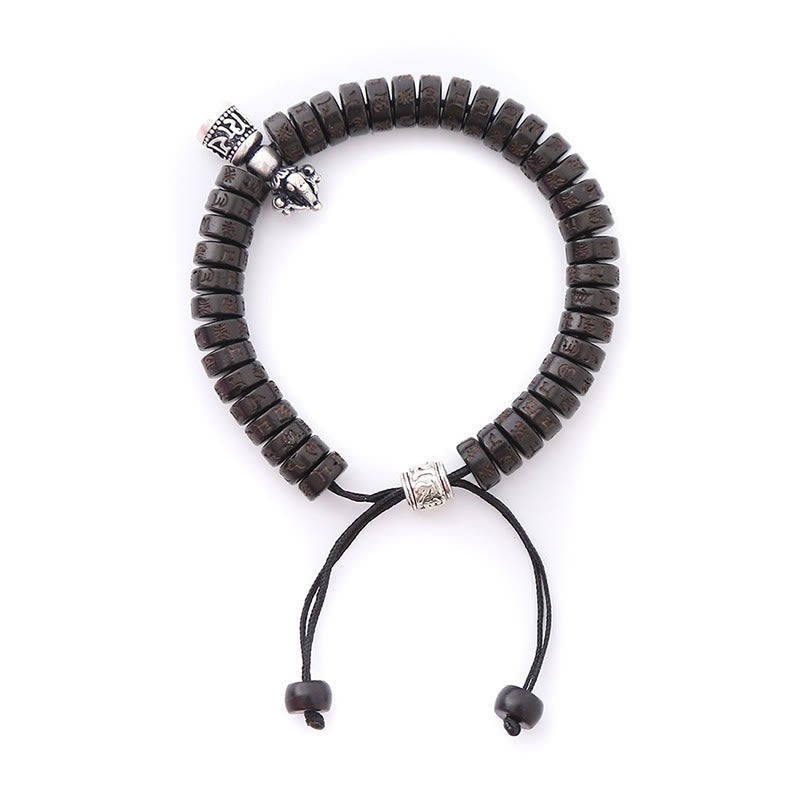 Nimara Ritual Tibet Coconut Shell Carved Om Mani Padme Hum Dorje Vajra Bell Happiness String Bracelet
