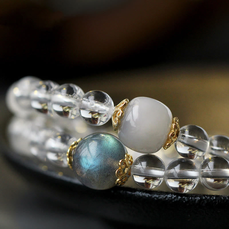 Nimara Ritual 925 Sterling Silver Chinese Zodiac Natal Buddha White Crystal Meditation Triple Wrap Bracelet
