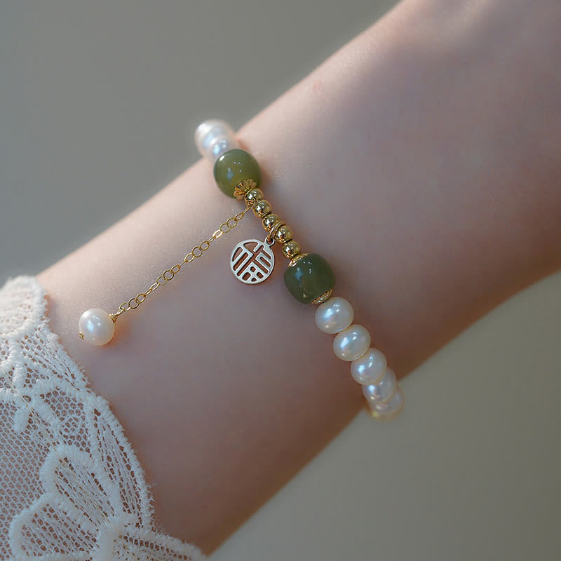Nimara Ritual Natural Pearl Hetian Jade Happiness Wisdom Bead Bracelet