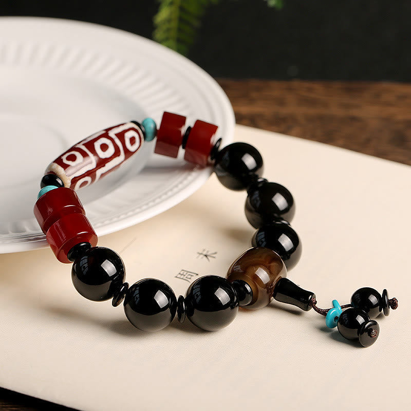 Nimara Ritual Tibetan Nine-Eye Dzi Bead Black Onyx Wealth Protection Bracelet