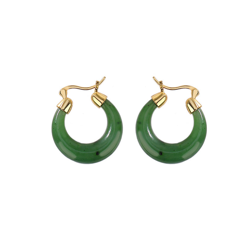 Nimara Ritual 925 Sterling Silver Plated Gold Natural Round Hetian Cyan Jade Luck Drop Earrings