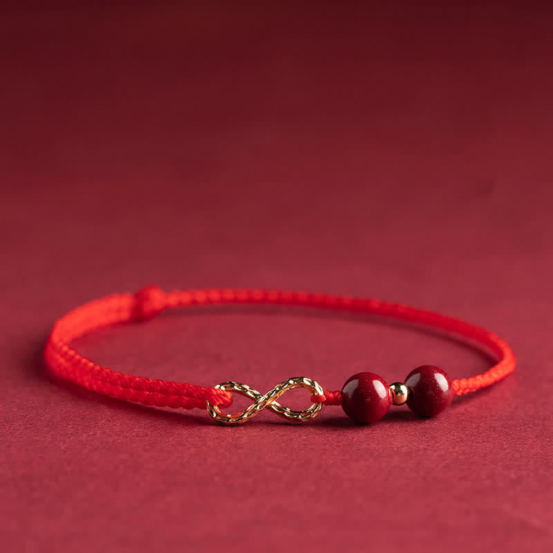 Nimara Ritual Cinnabar Blessing Red String Golden Infinity Symbol Bracelet Anklet
