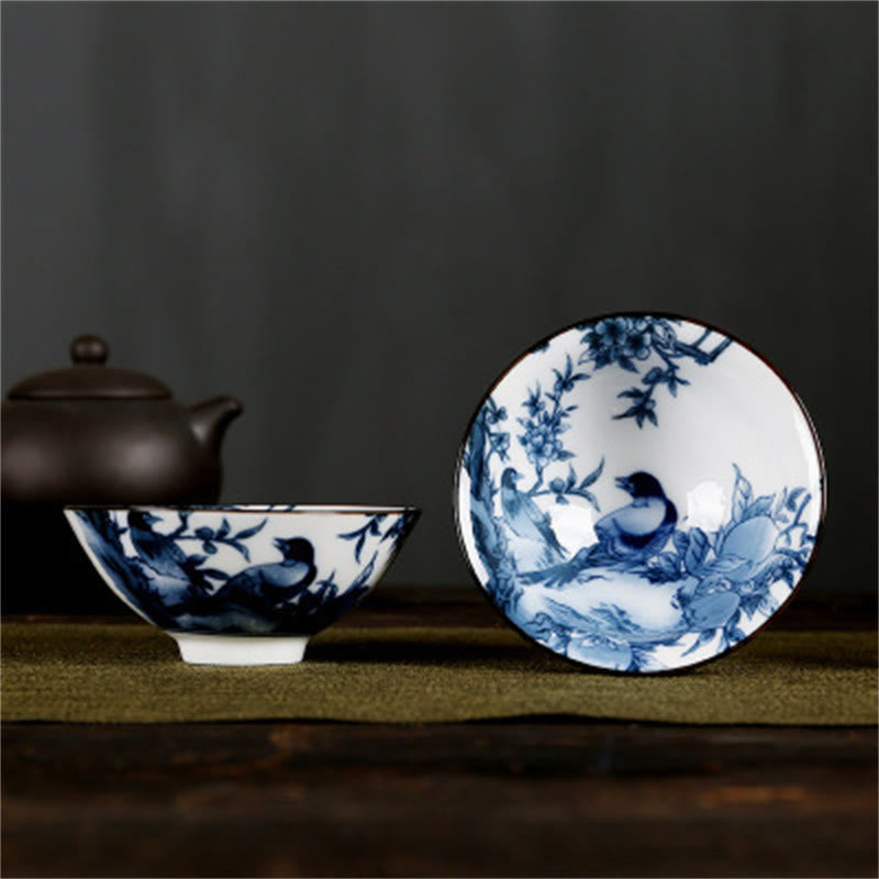 Nimara Ritual Flowers Fu Character Mountains Lotus Cherry Blossoms Ceramic Teacup Kung Fu Tea Cup
