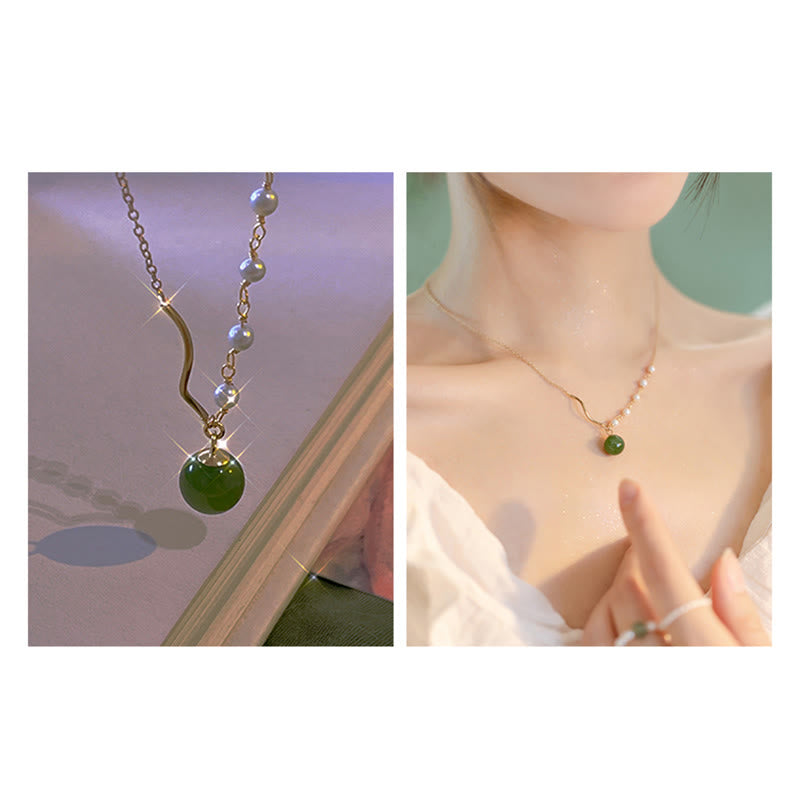 Nimara RitualNatural Hetian Jade Pearl Luck Bead Necklace Pendant
