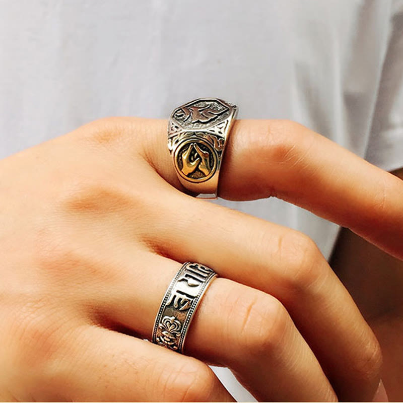 Nimara Ritual 925 Sterling Silver Sanskrit Design Carved Protection Adjustable Ring
