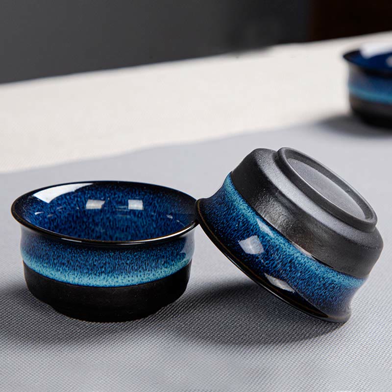 Nimara Ritual Blue Gradient Color Chinese Gongfu Tea Ceramic Teapot Portable Gift Bag Box Set