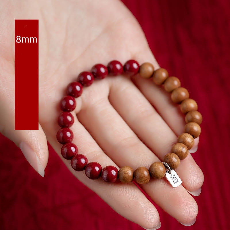 Nimara Ritual 925 Sterling Silver Peach Wood Cinnabar Ward Off Evil Spirits Bracelet