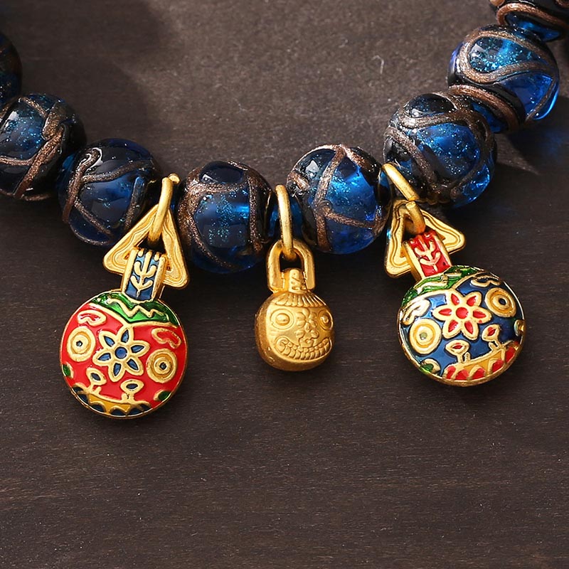 Nimara Ritual Gold Swallowing Beast Luck Charm Blue Liuli Glass Bead Fortune Bracelet