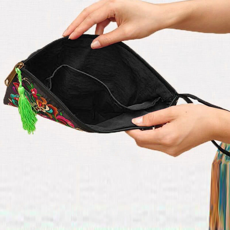 Nimara Ritual Dragon Butterfly Cosmos Flower Embroidery Wallet Shopping Purse