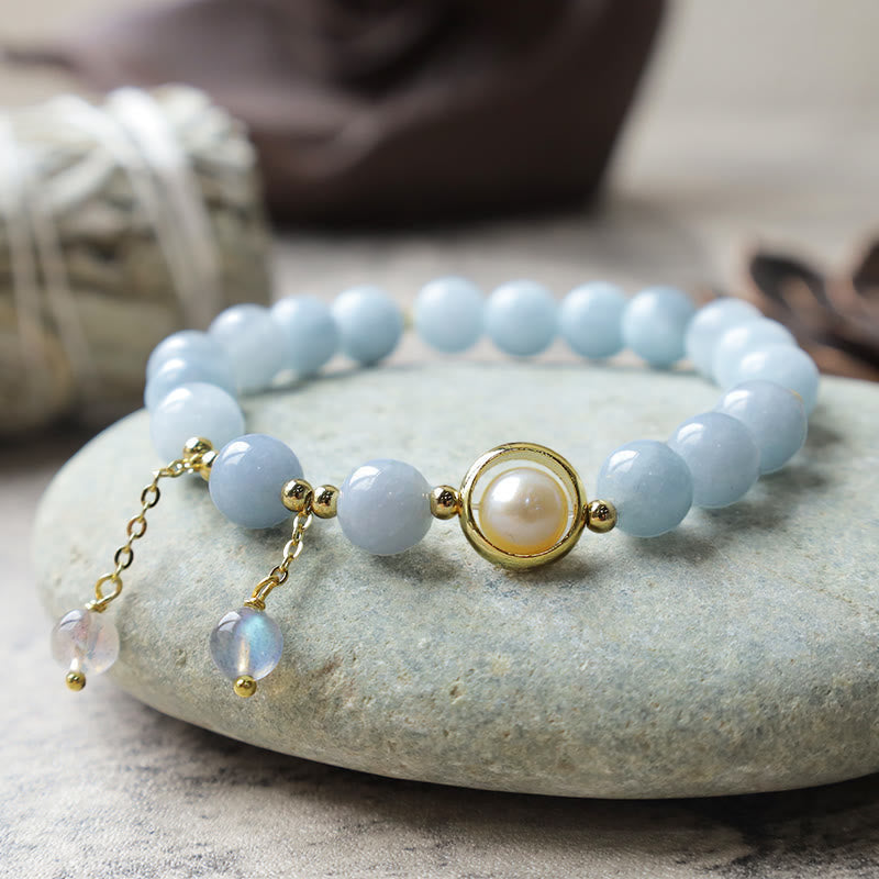 Nimara Ritual Aquamarine Pearl Healing Moonstone Beads Charm Bracelet