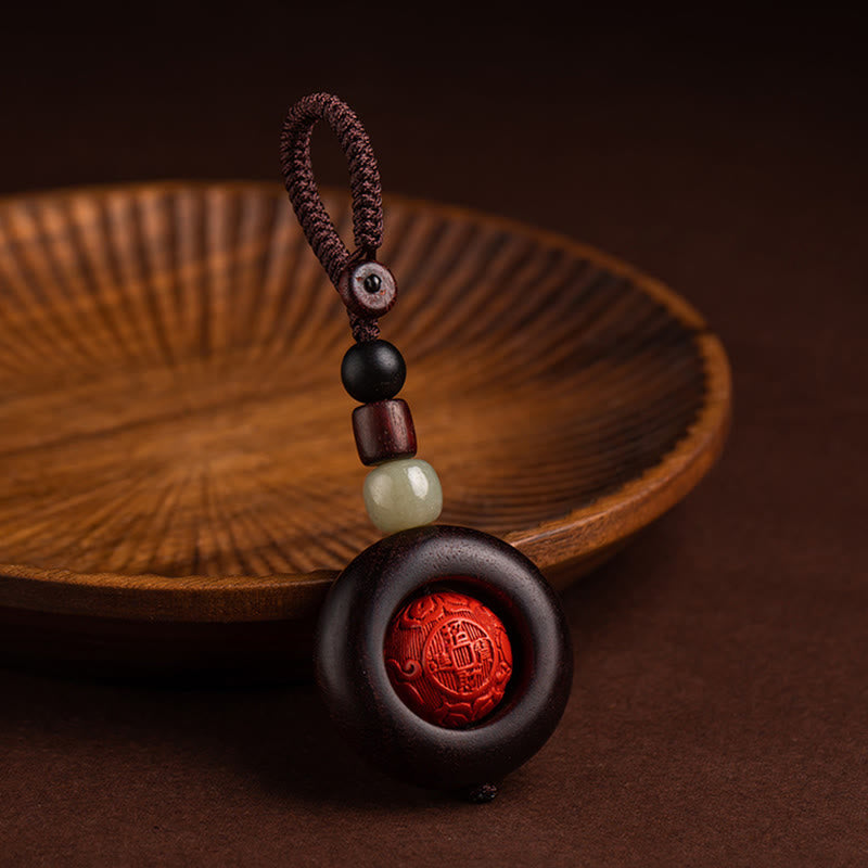 Nimara Ritual Tibet Om Mani Padme Hum PiXiu Copper Coin Small Leaf Red Sandalwood Cinnabar Protection Key Chain