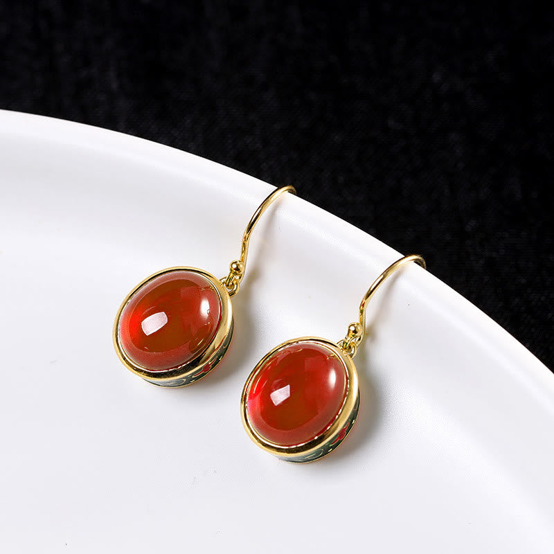 Nimara Ritual Round Red Corundum Confidence Hook Drop Dangle Earrings