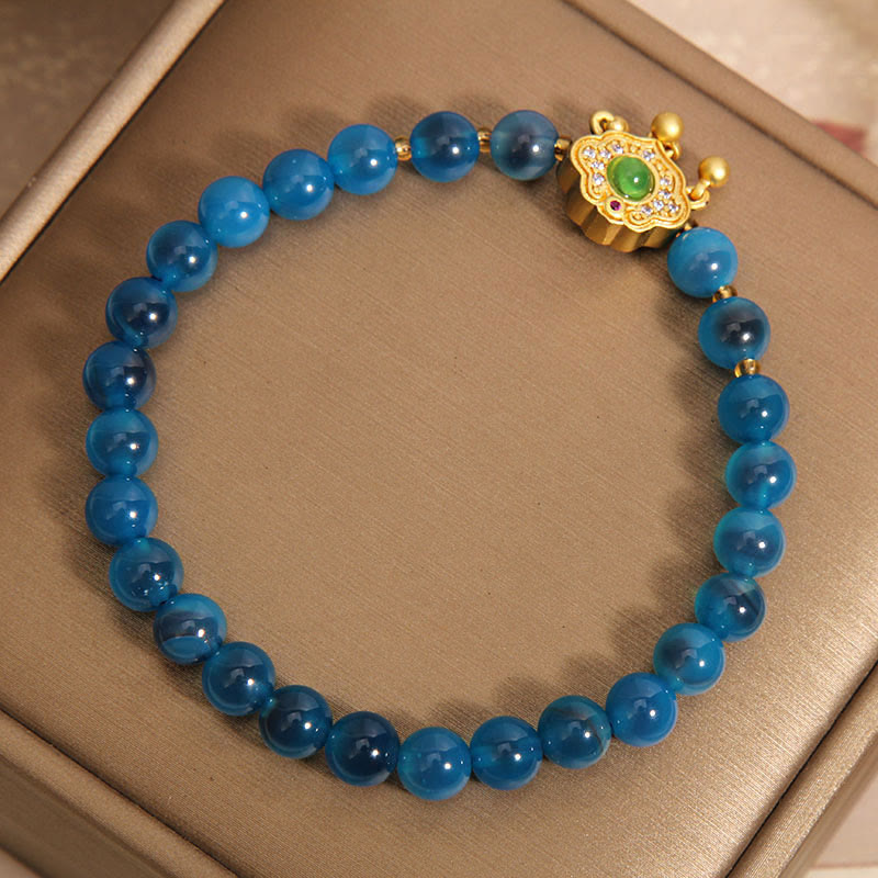 Nimara Ritual Blue Candy Agate Chinese Lock Charm Healing Bracelet